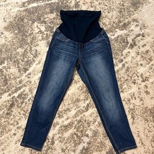 1822 Denim Maternity Dark Blue Skinny Jeans with Black Waistband